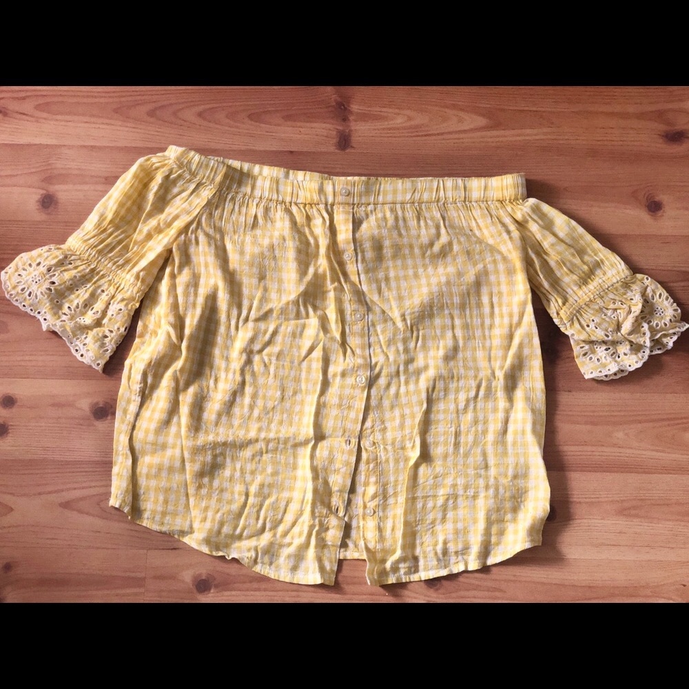 Old Navy Off-the-Shoulder Yellow Gingham Top